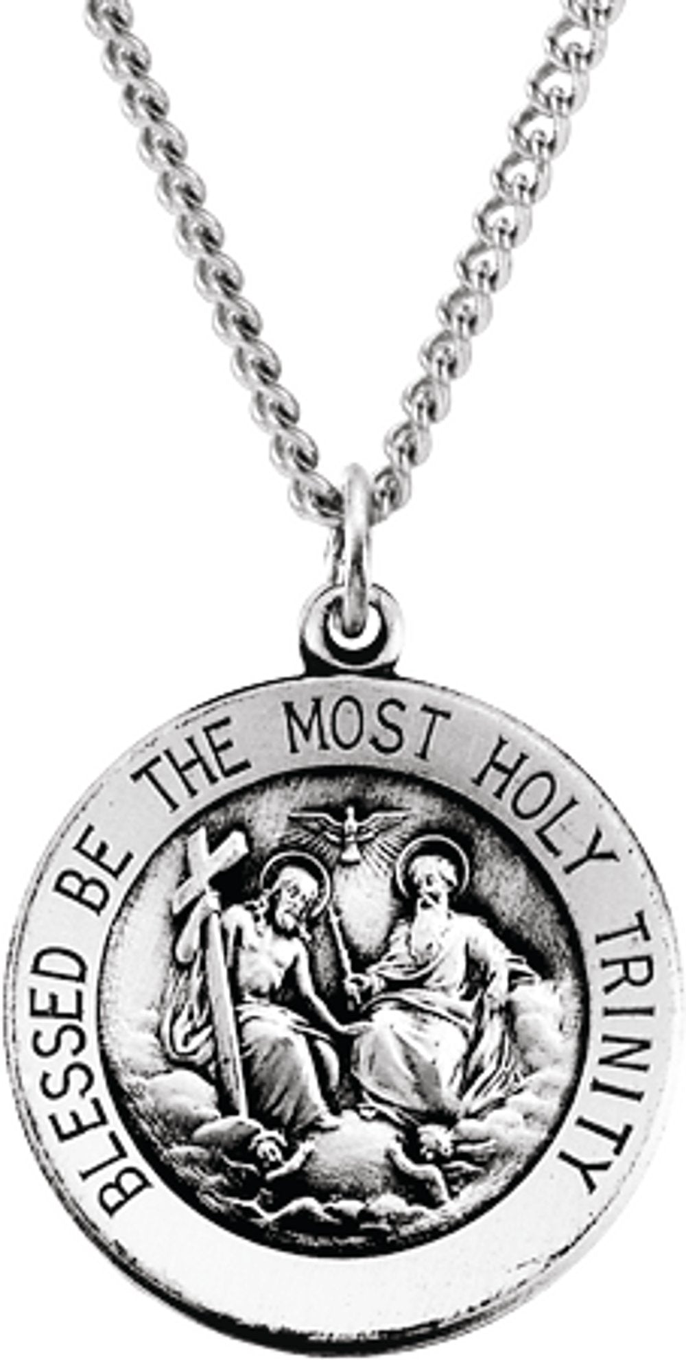 Sterling Silver 18 mm Round Holy Trinity 18" Necklace