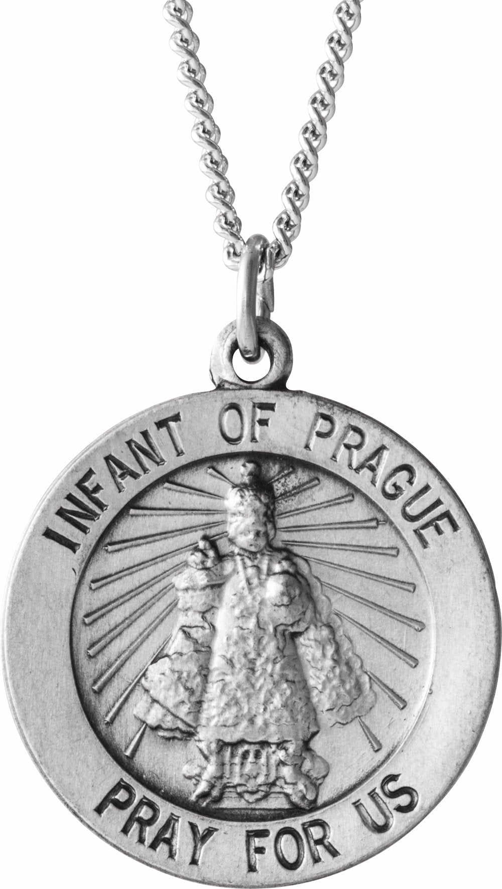 Sterling Silver 18 mm Round Infant of Prague Medal 18" Necklace