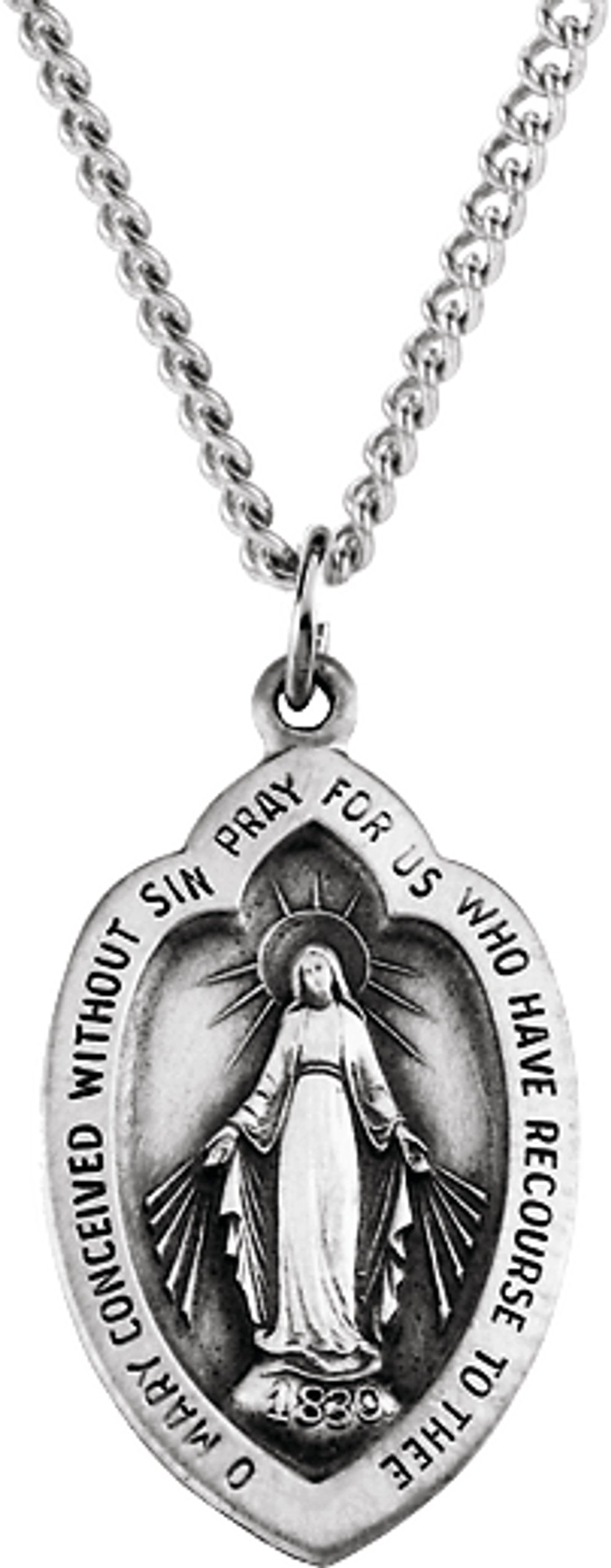 Sterling Silver 23x15 mm Oval Miraculous Medal 18" Necklace