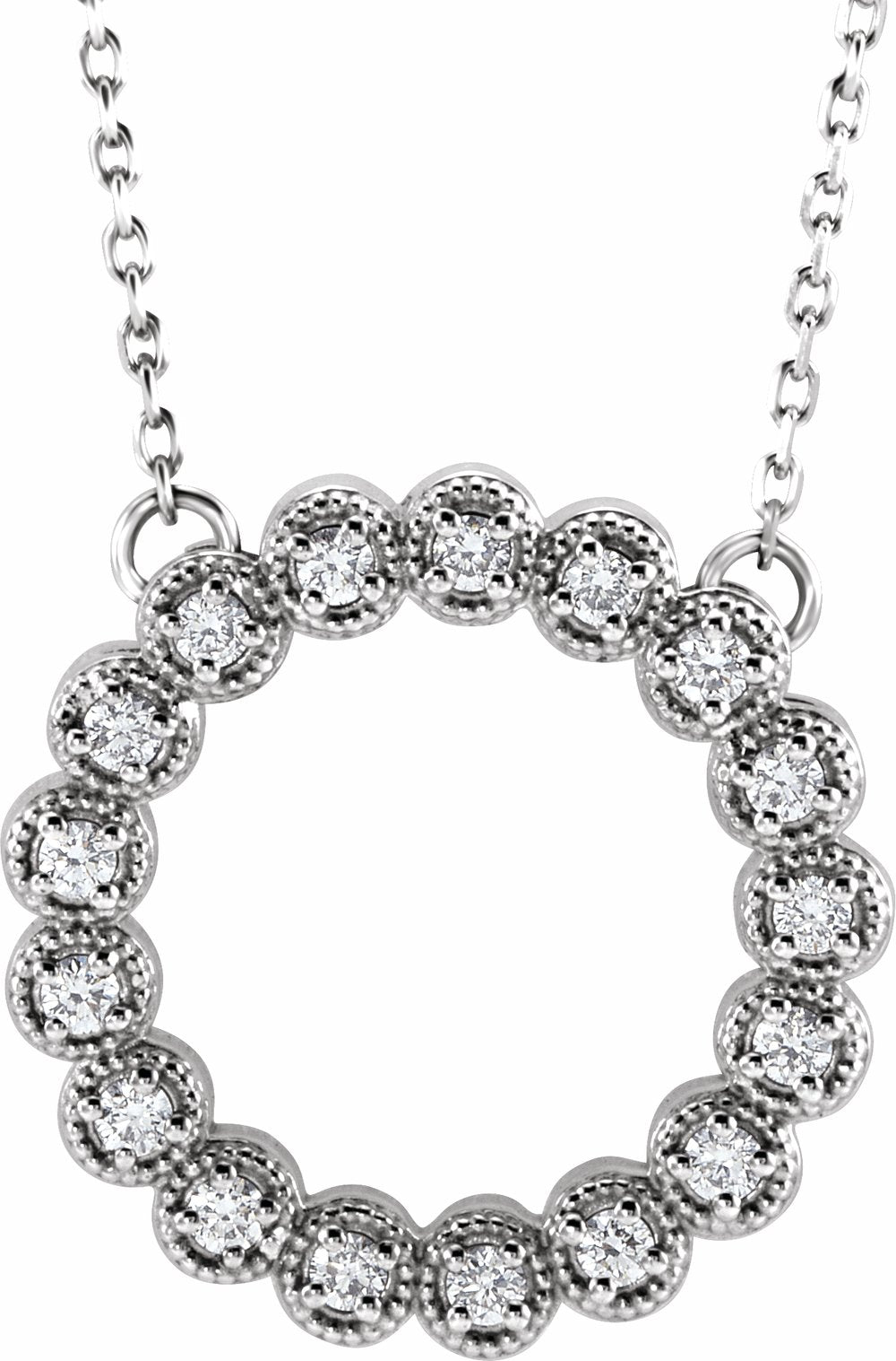 14K White Gold 1/5 CTW Natural Diamond Circle 16-18" Necklace