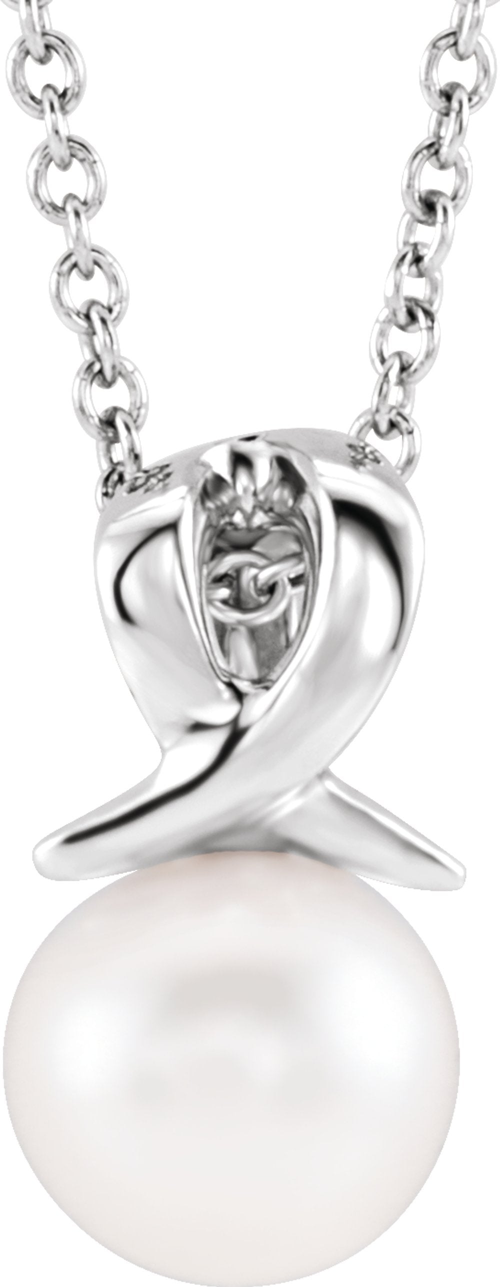 14K White Cultured White Freshwater Pearl Bypass 16-18" Necklace