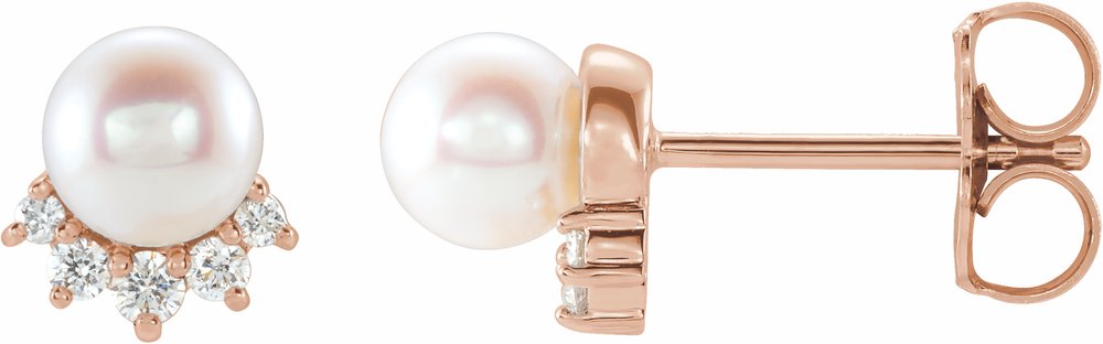 14K Rose Gold Cultured White Freshwater Cultured Pearl & .08 CTW Natural Diamond Earrings