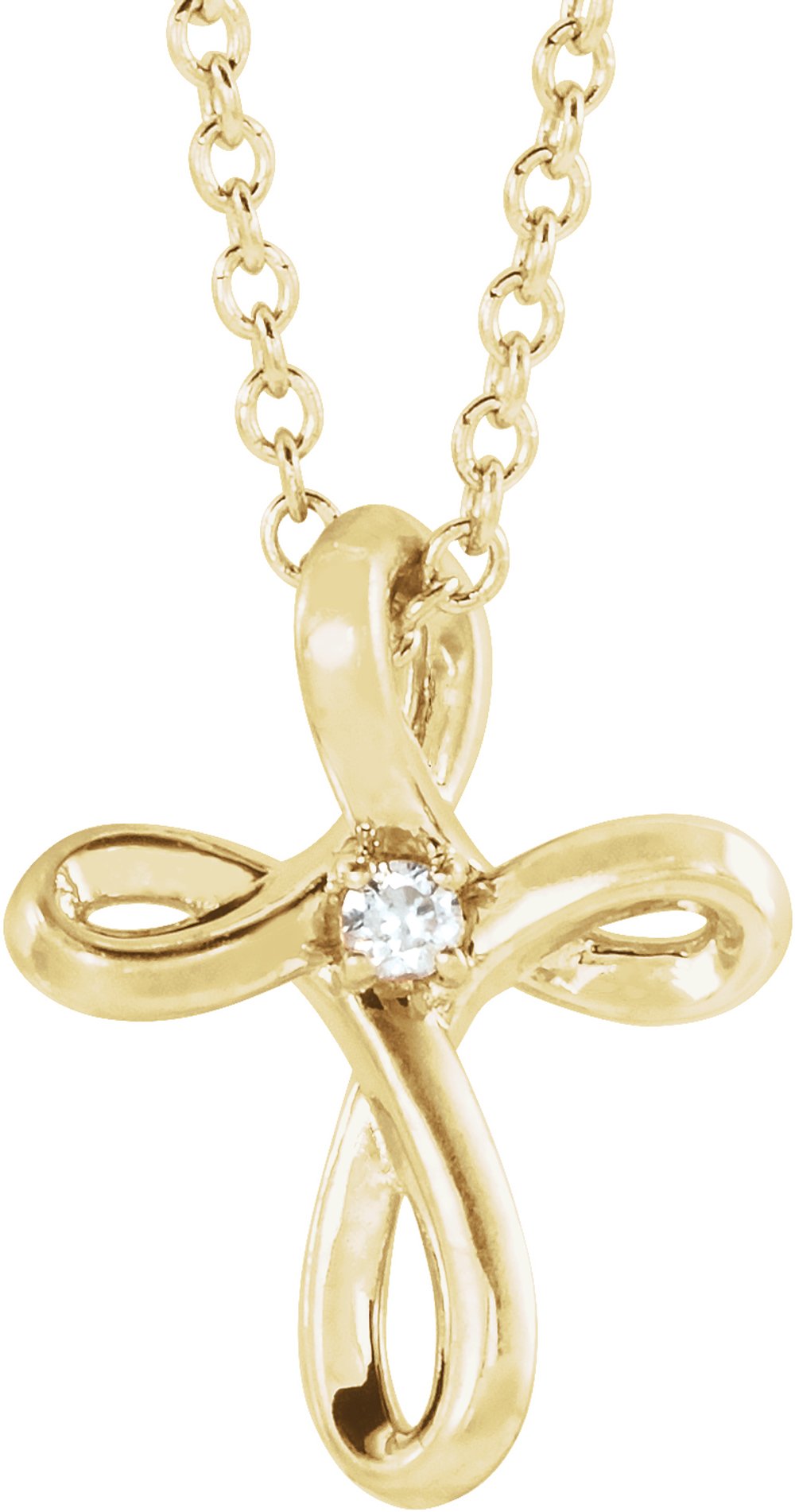 14K Yellow .015 CTW Natural Diamond Cross 16-18" Necklace