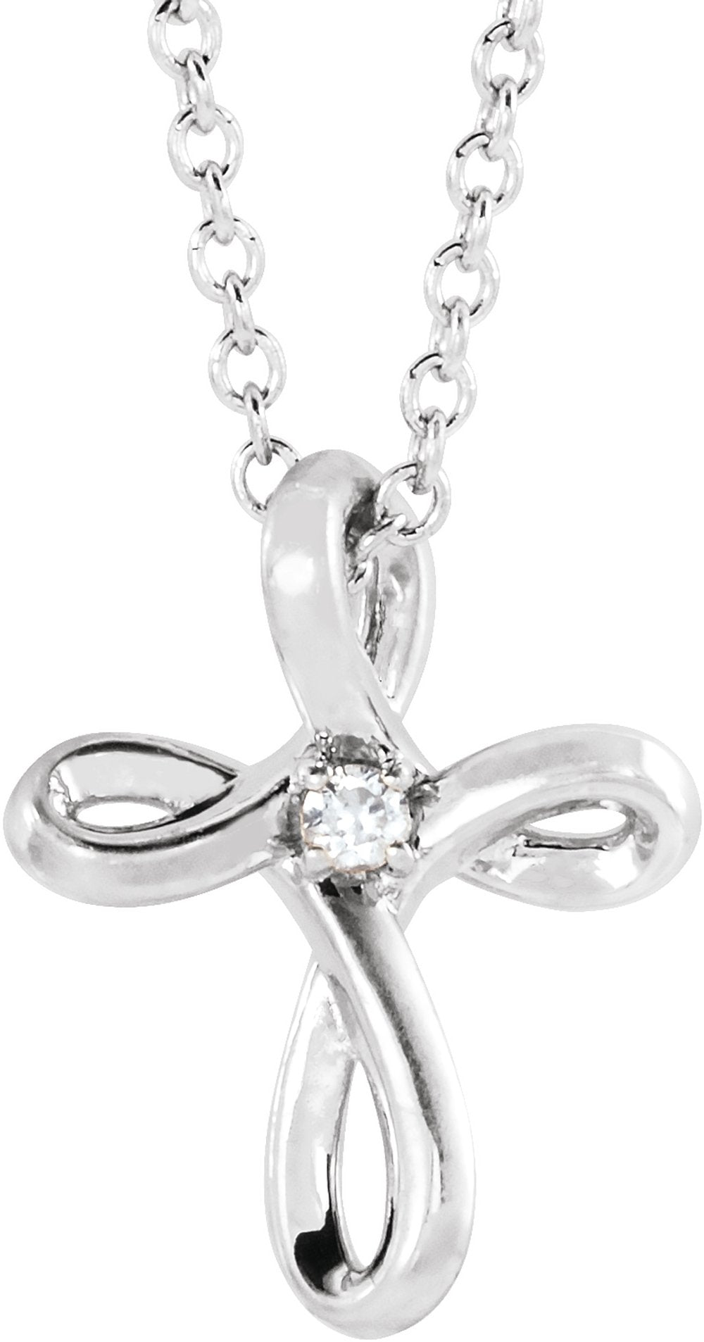 14K White Gold .015 CTW Natural Diamond Cross 16-18" Necklace