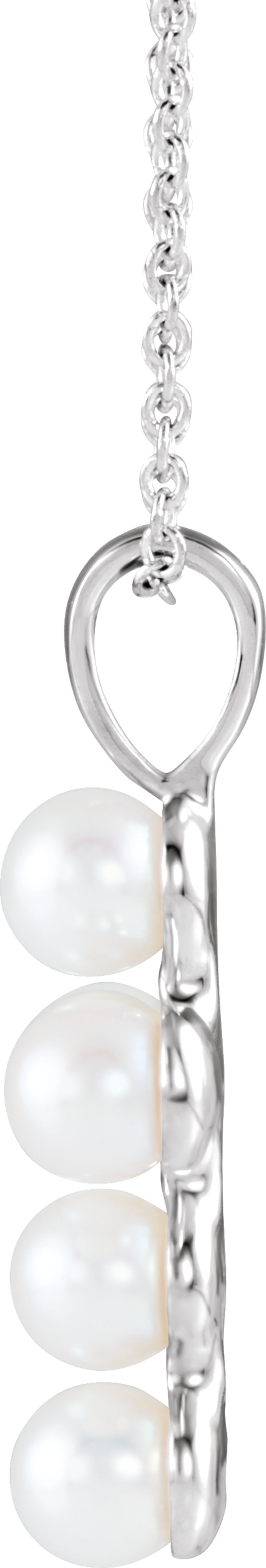 14K White Gold Cultured White Freshwater Pearl Cross 16-18" Necklace