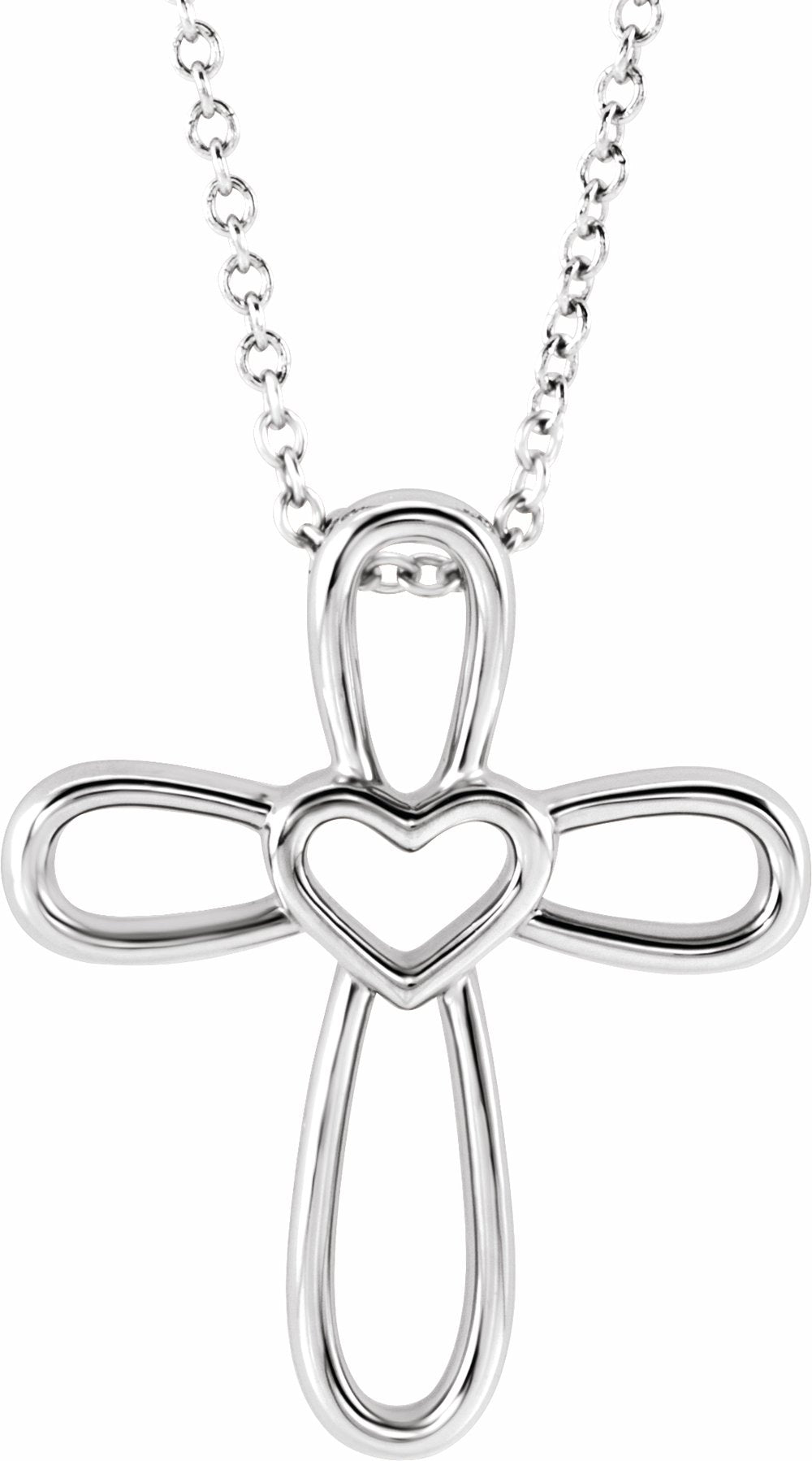 Sterling Silver Cross with Heart 16-18" Necklace
