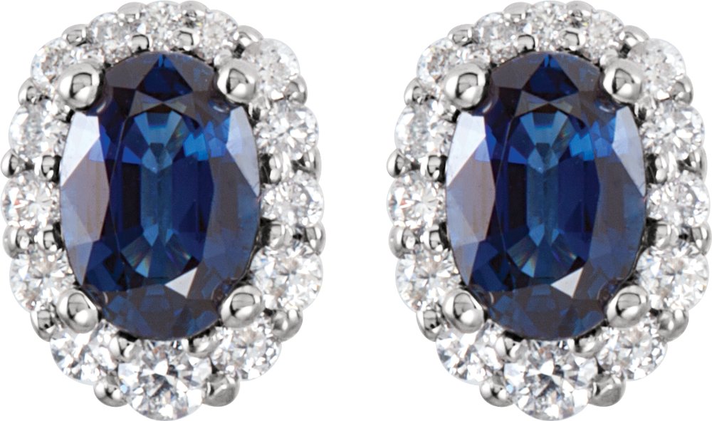 14K White Gold Natural Blue Sapphire & 1/3 CTW Natural Diamond Earrings