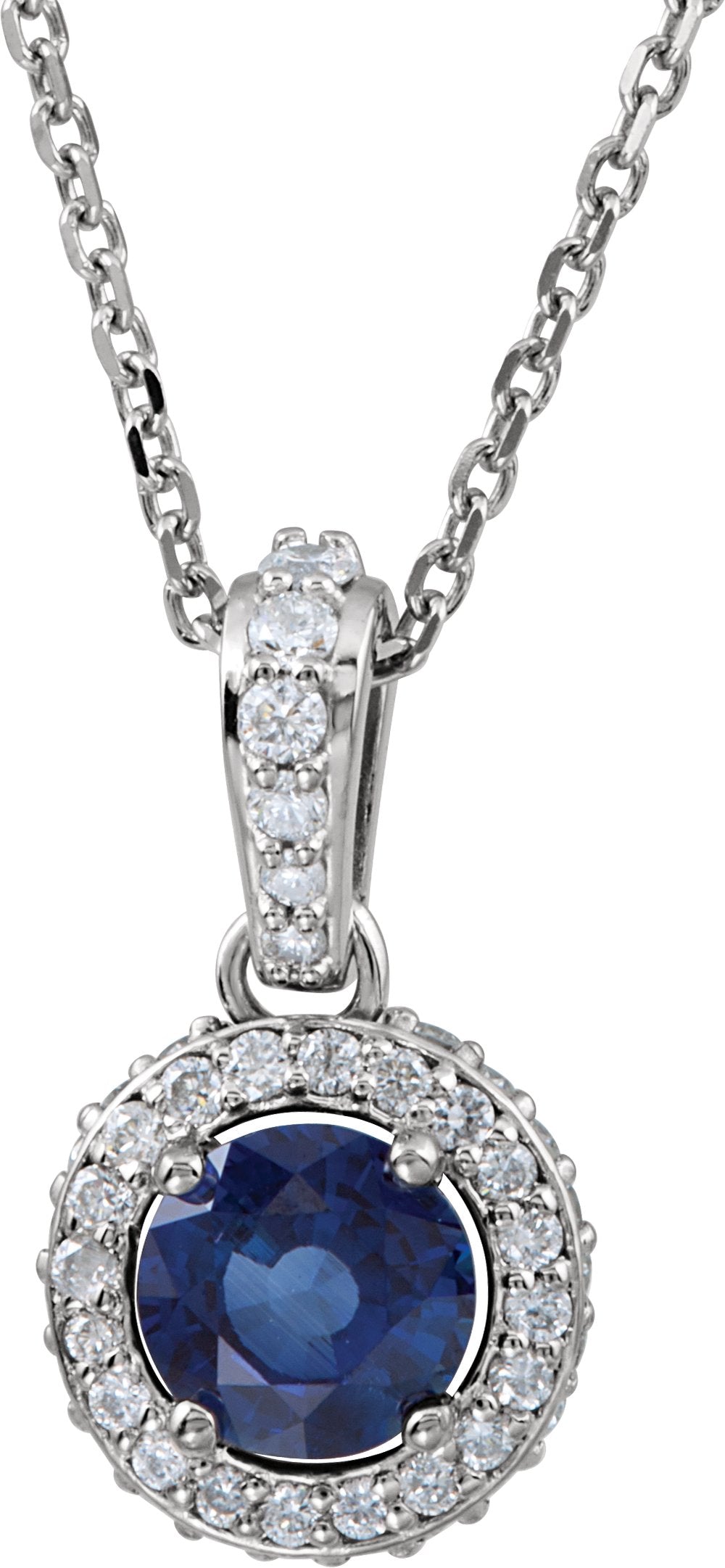 14K White Gold Natural Blue Sapphire & 1/5 CTW Natural Diamond 18" Necklace