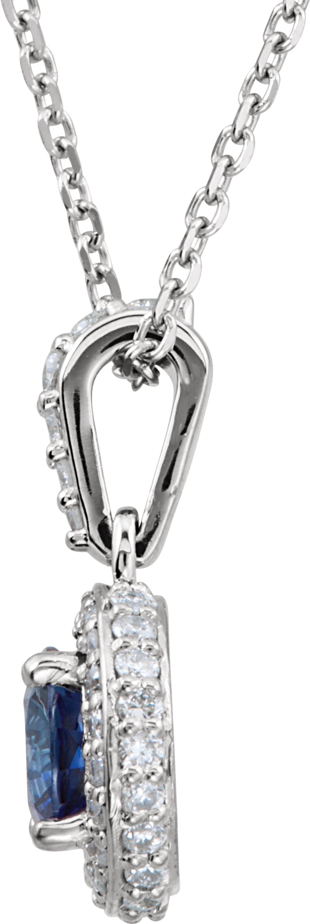 14K White Gold Natural Blue Sapphire & 1/5 CTW Natural Diamond 18" Necklace