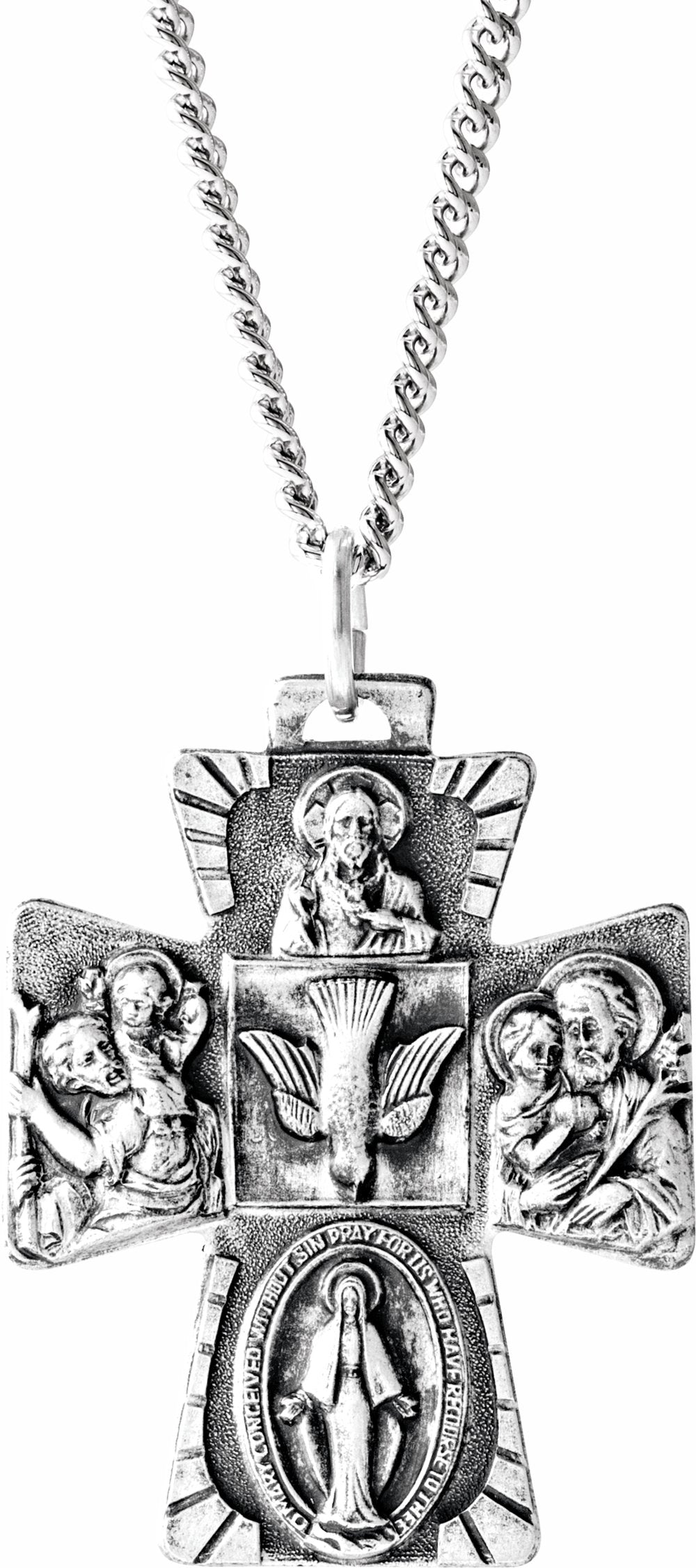 Sterling Silver 28x23 mm Four-Way Cross Medal 24" Necklace