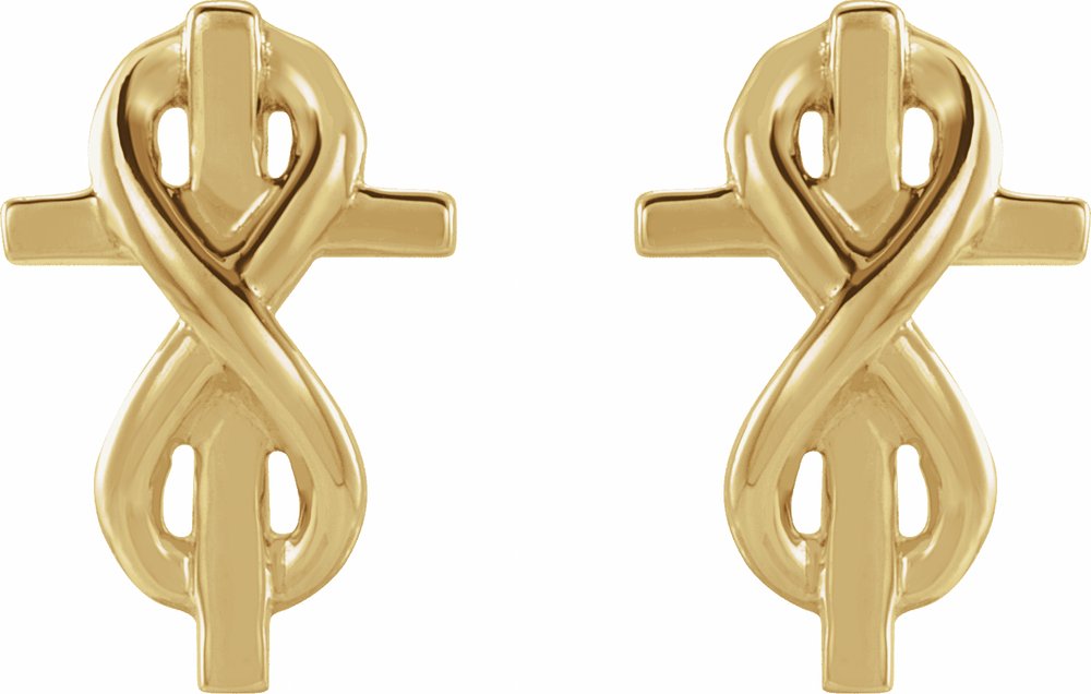 14K Yellow Infinity-Inspired Cross Earrings