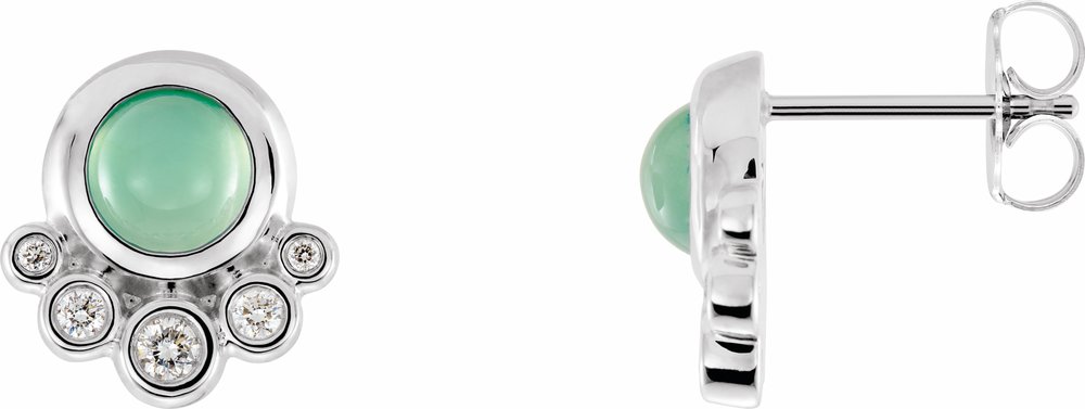 14K White Natural Green Chrysoprase & 1/8 CTW Natural Diamond Earrings