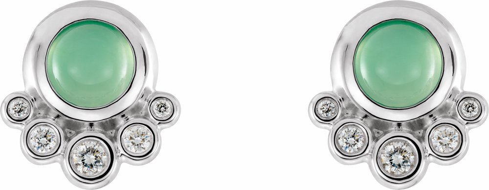 14K White Natural Green Chrysoprase & 1/8 CTW Natural Diamond Earrings