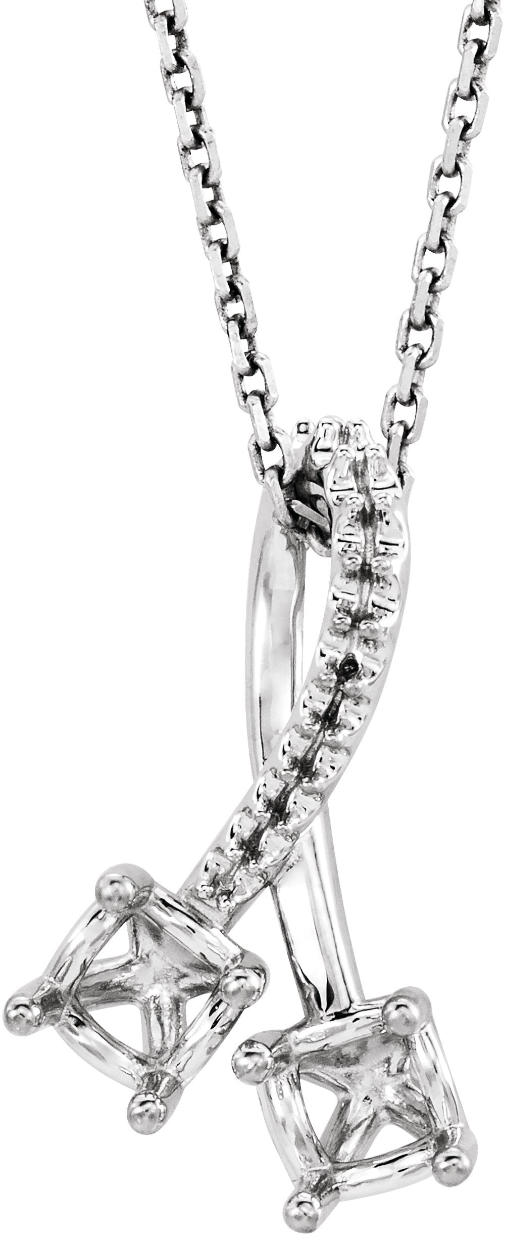 14K White Two-Stone Freeform 16-18" Necklace Mounting