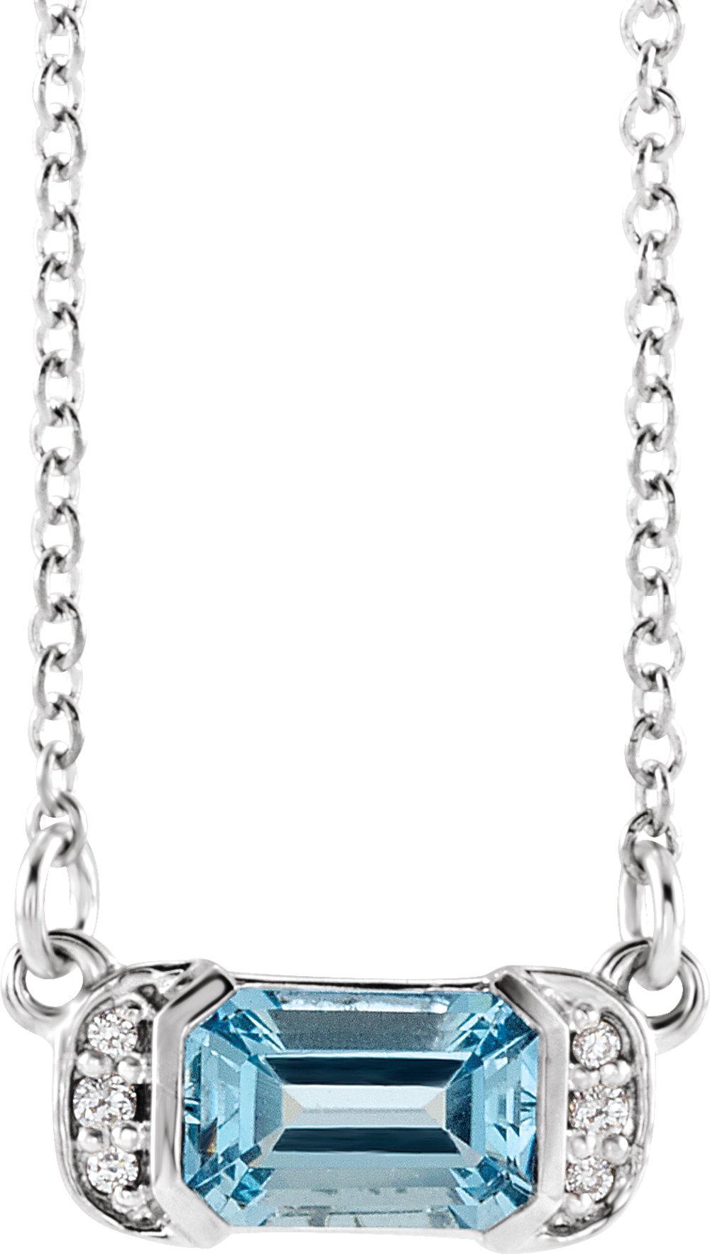 14K White Gold Natural Aquamarine & .02 CTW Natural Diamond Bar 16" Necklace