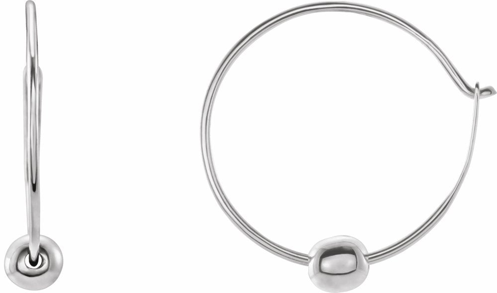 14K White Youth Hoop Earrings with Bead