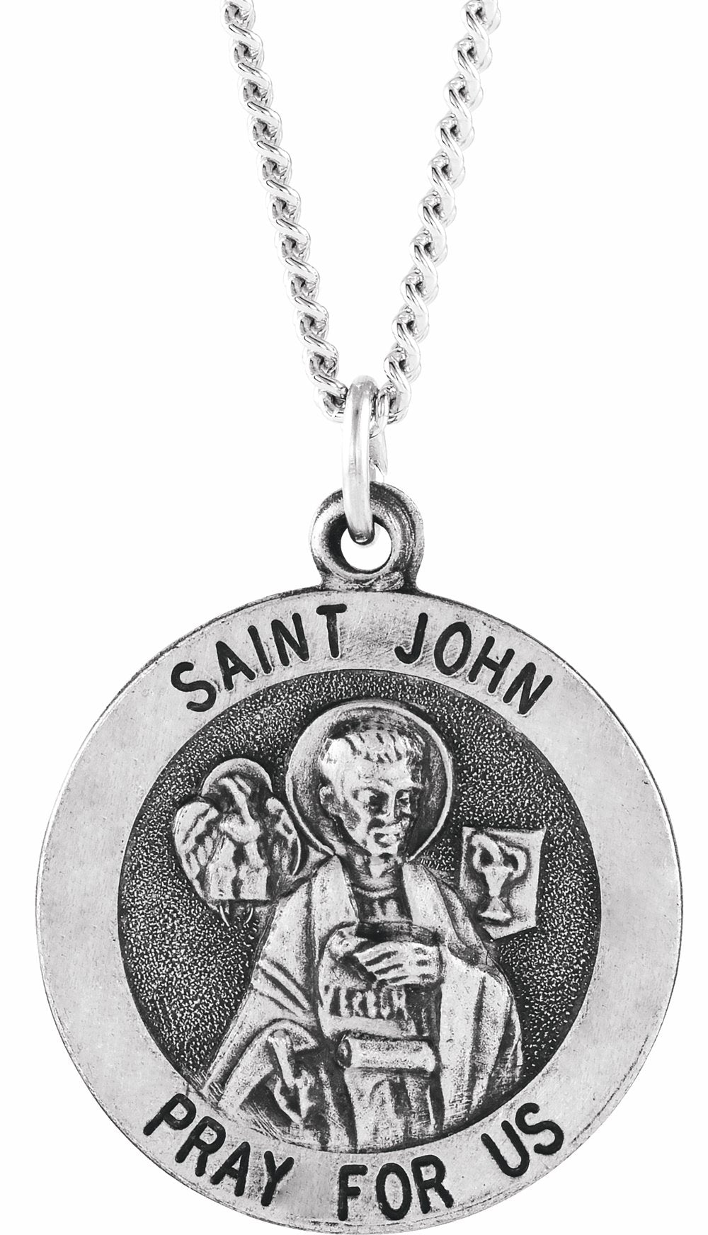Sterling Silver 18 mm Round St. John the Evangelist 18" Necklace