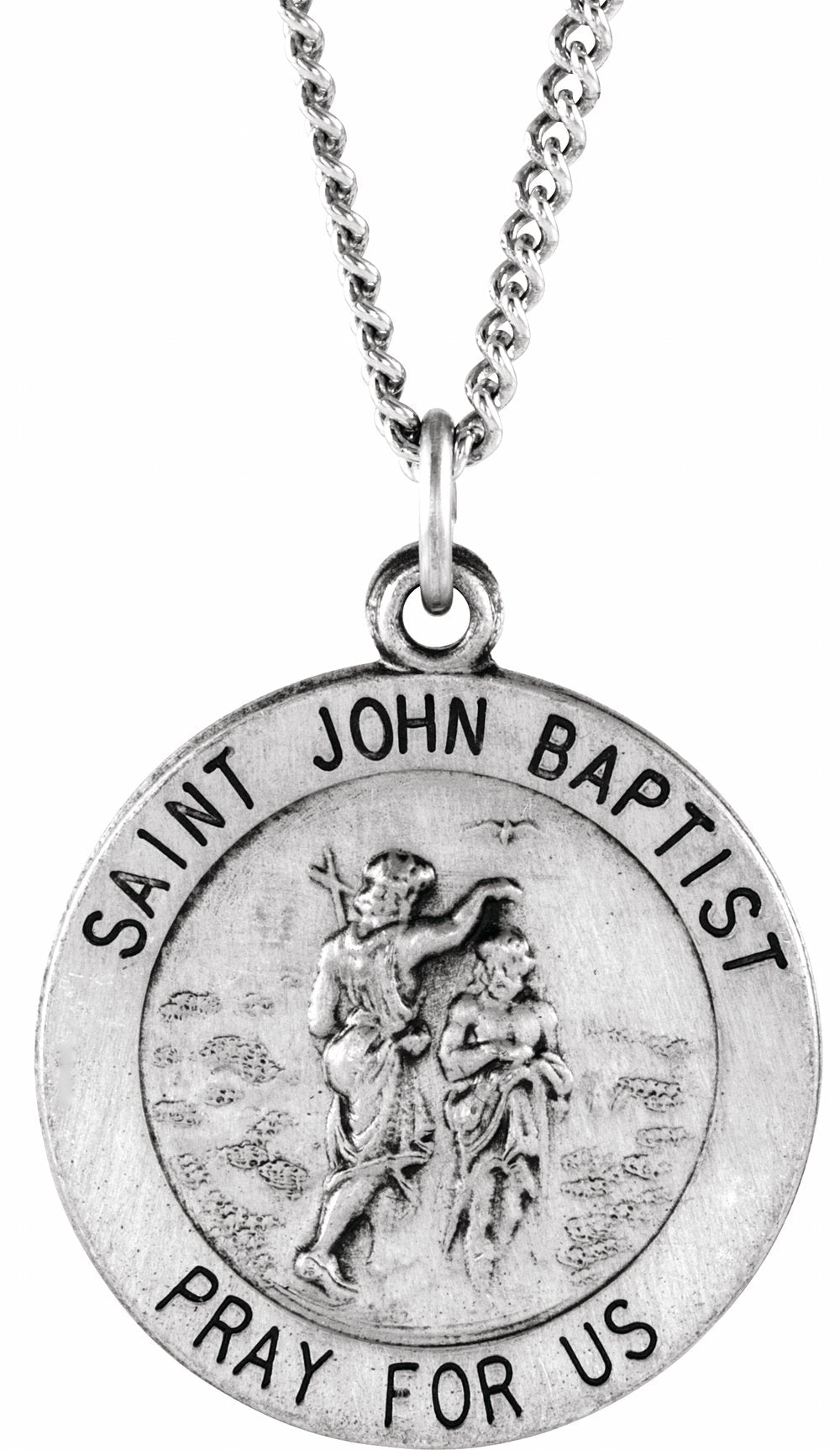 Sterling Silver 18 mm Round St. John the Baptist 18" Necklace