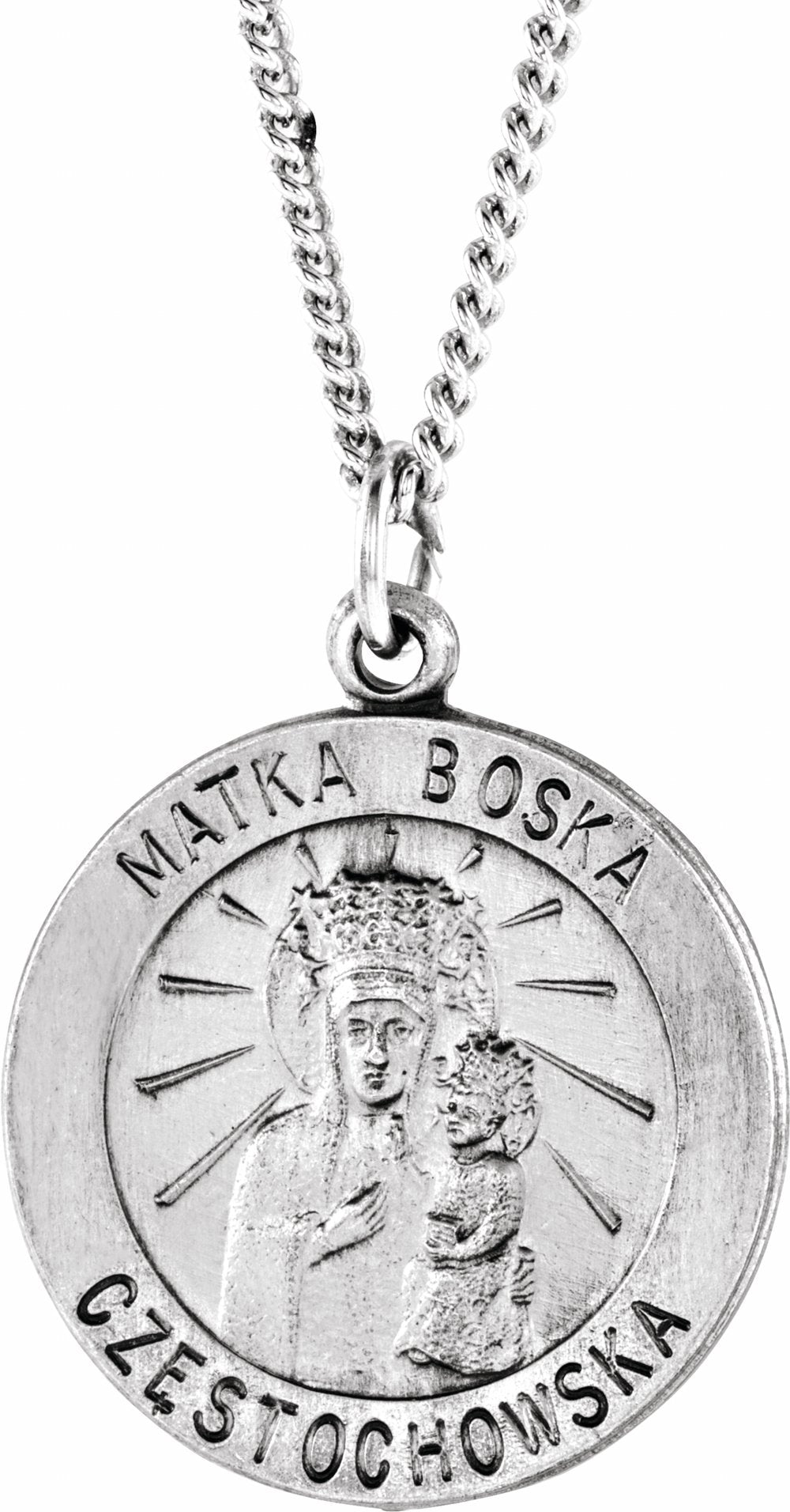Sterling Silver 18.25 Round Matka Boska Medal 18" Necklace