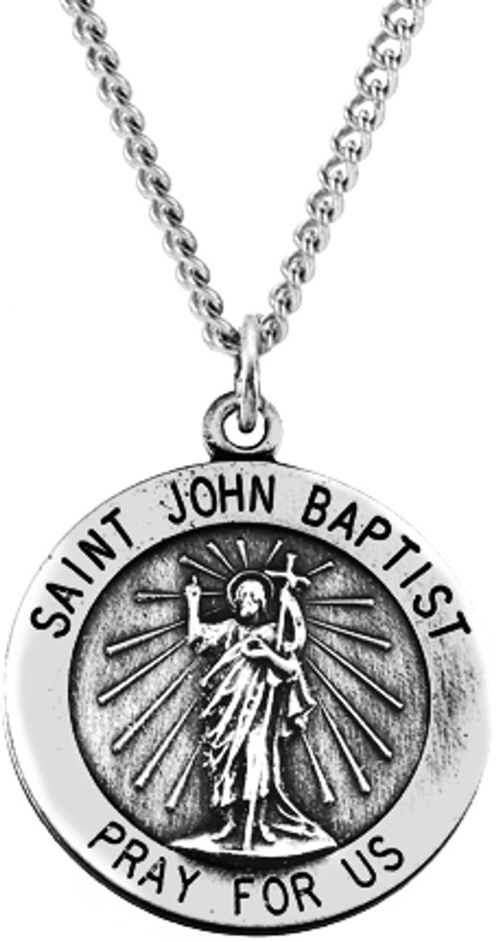 Sterling Silver 18 mm Round St. John the Baptist 18" Necklace