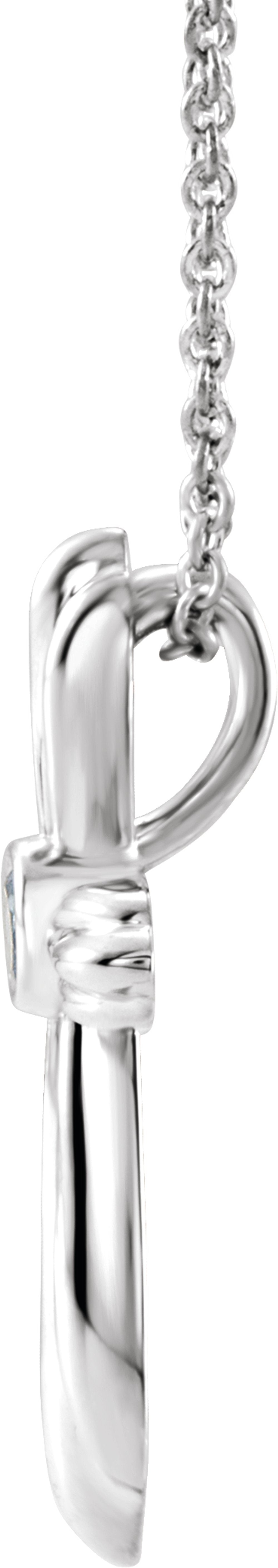 14K White Gold Natural Aquamarine Cross 16-18" Necklace