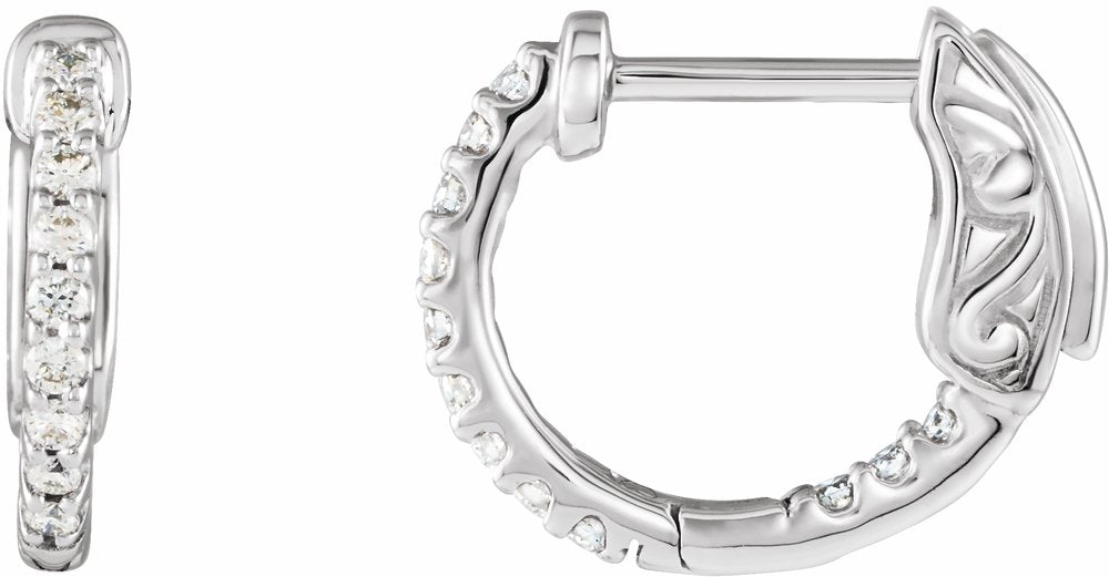 14K White Gold 1/4 CTW Natural Diamond Inside-Outside 14.5 mm Hinged Hoop Earrings