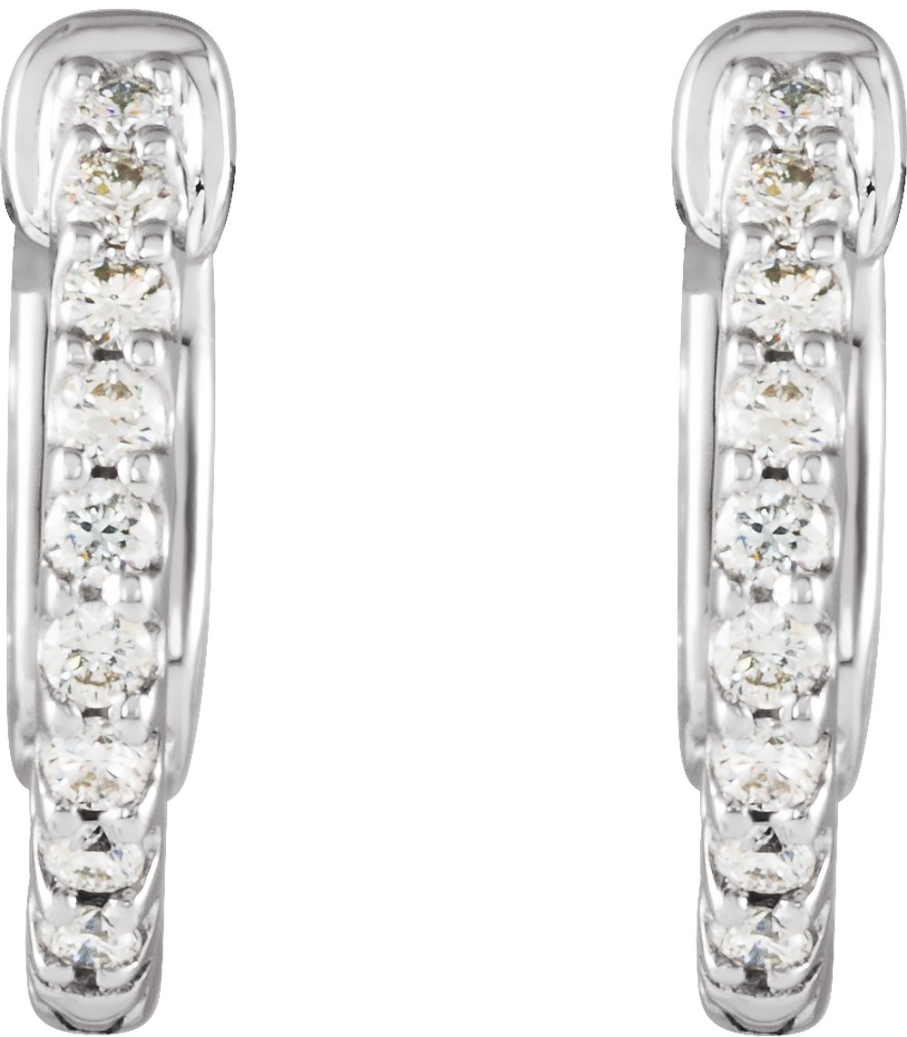 14K White Gold 1/4 CTW Natural Diamond Inside-Outside 14.5 mm Hinged Hoop Earrings