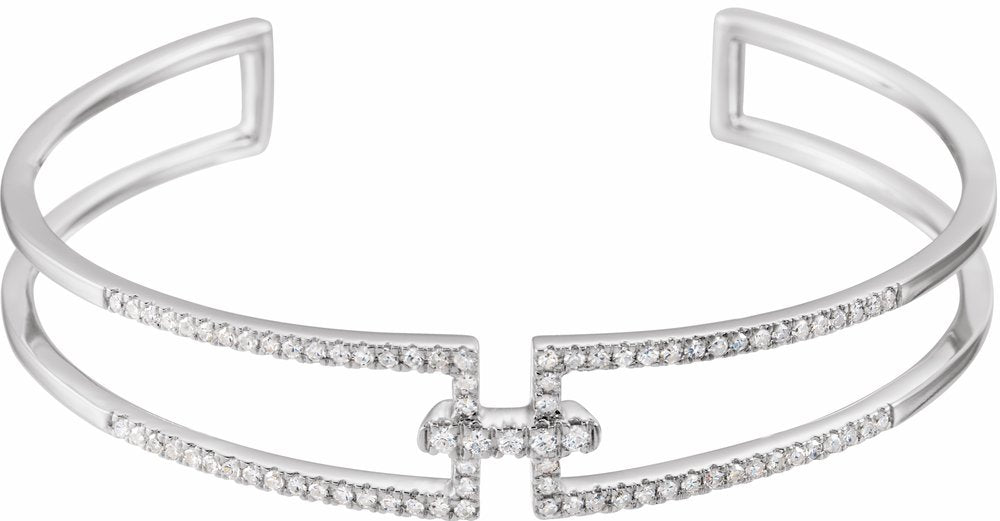 14K White Gold 3/4 CTW Natural Diamond Cuff 6" Bracelet