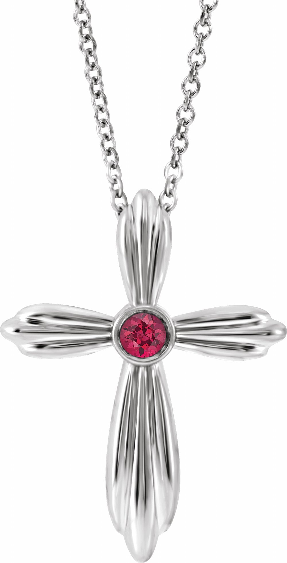 Sterling Silver Natural Ruby Cross 16-18" Necklace