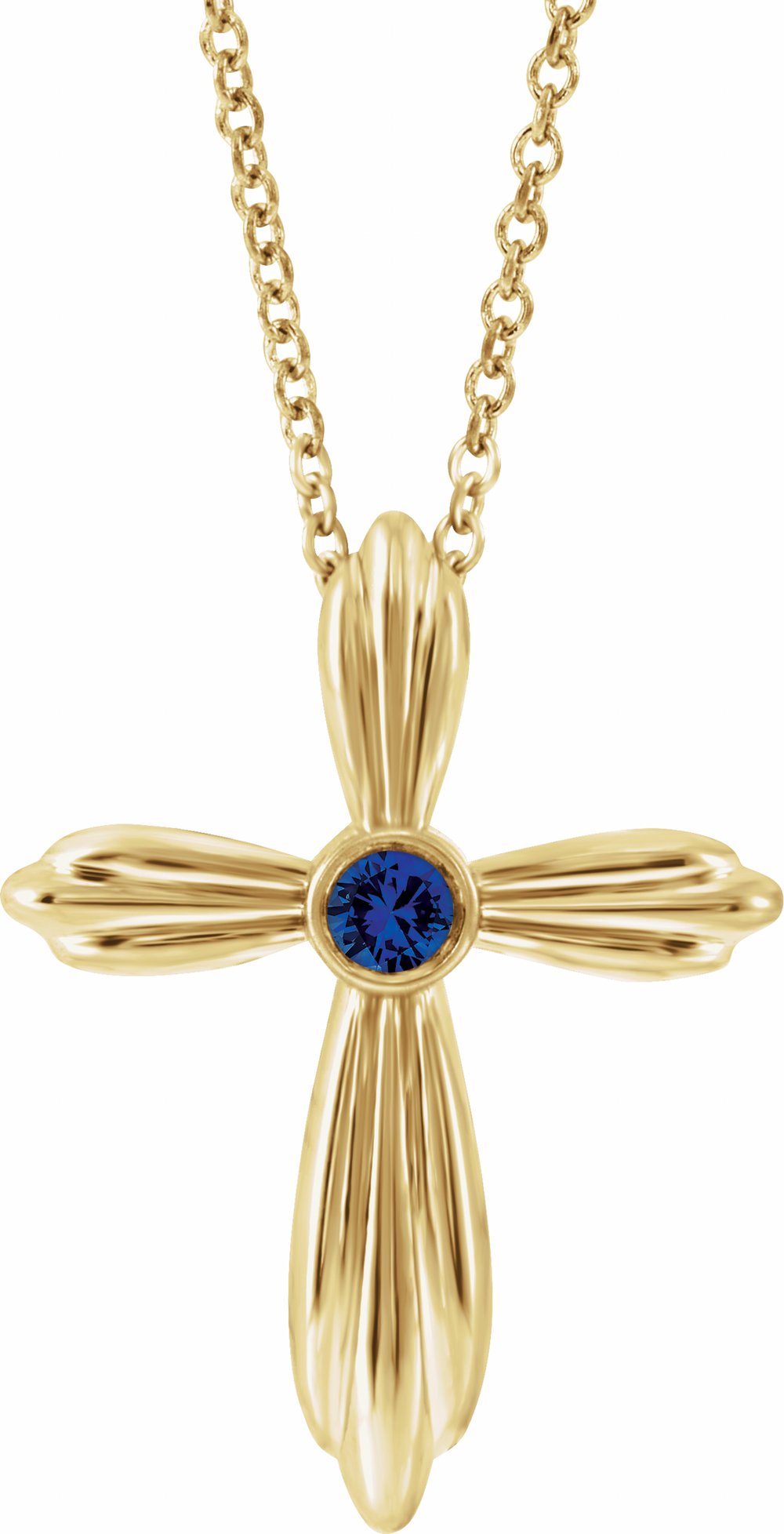 14K Yellow Gold Lab-Grown Sapphire Cross 16-18" Necklace