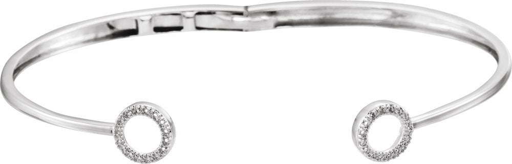 14K White Gold 1/6 CTW Natural Diamond Circle Hinged Cuff 7" Bracelet