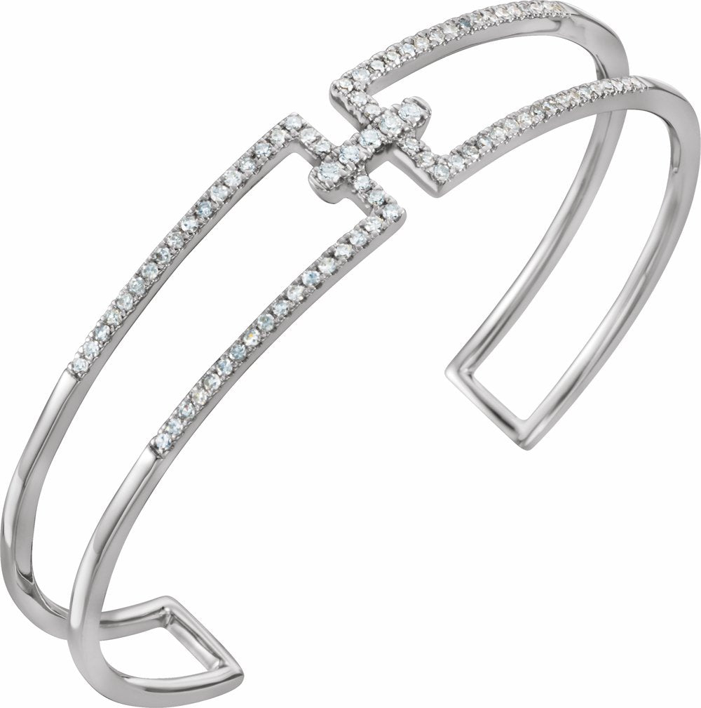 14K White Gold 3/4 CTW Natural Diamond Cuff 6" Bracelet