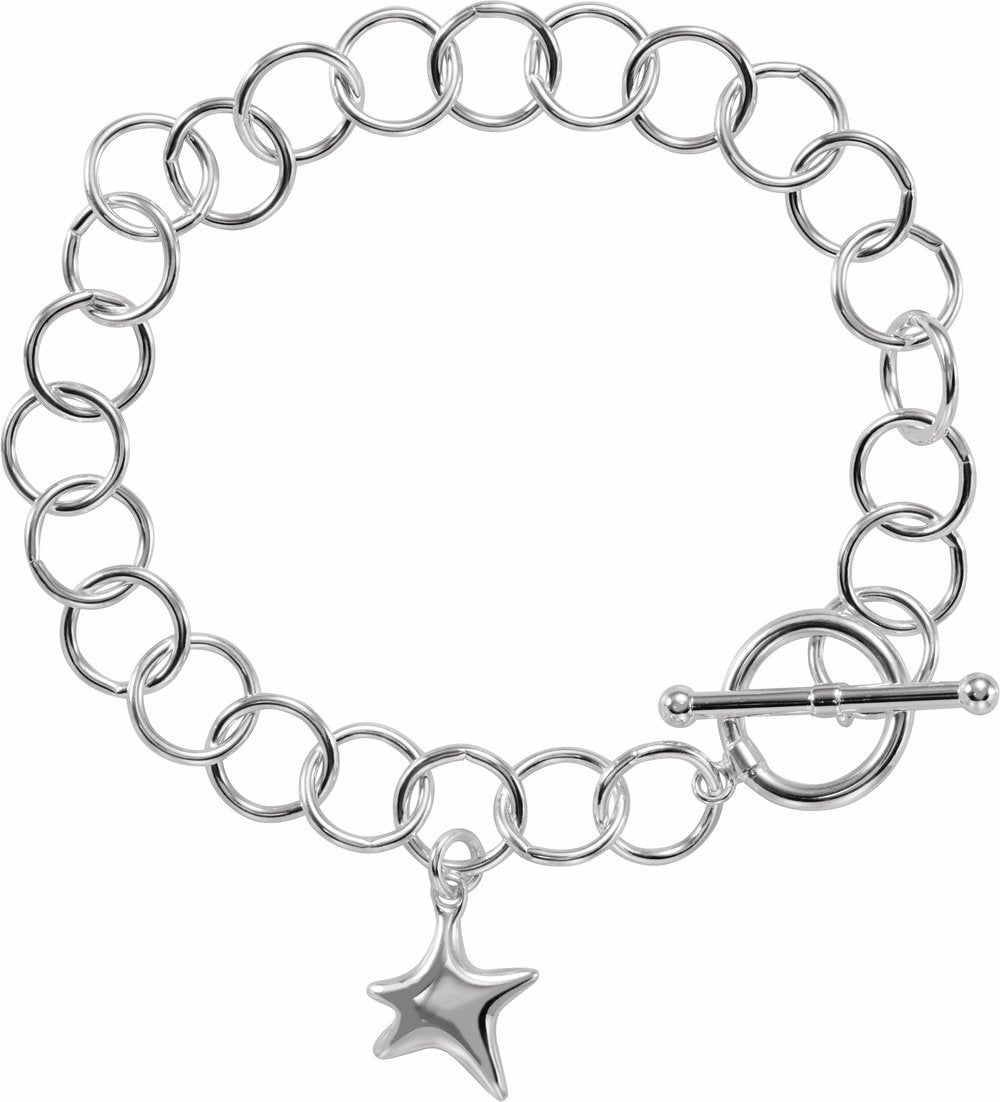Sterling Silver 9.5 mm Star Charm 7 1/2" Bracelet