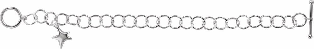 Sterling Silver 9.5 mm Star Charm 7 1/2" Bracelet