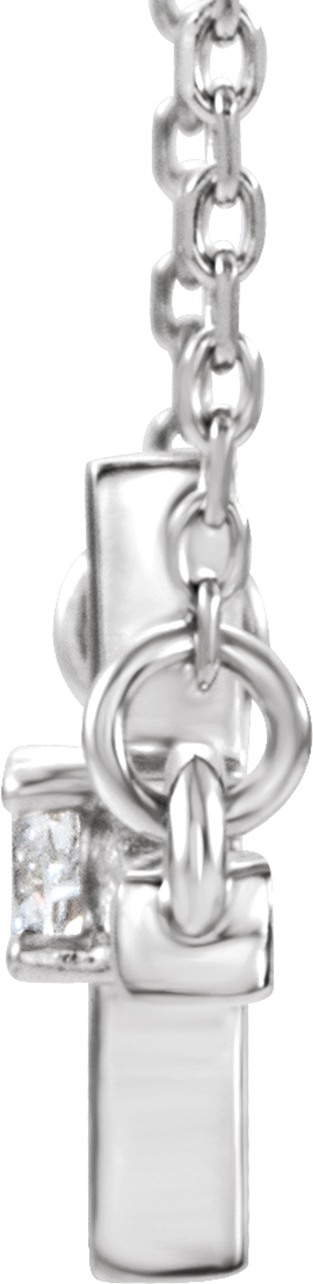 14K White Gold .06 CTW Natural Diamond Sideways Cross 16-18" Necklace