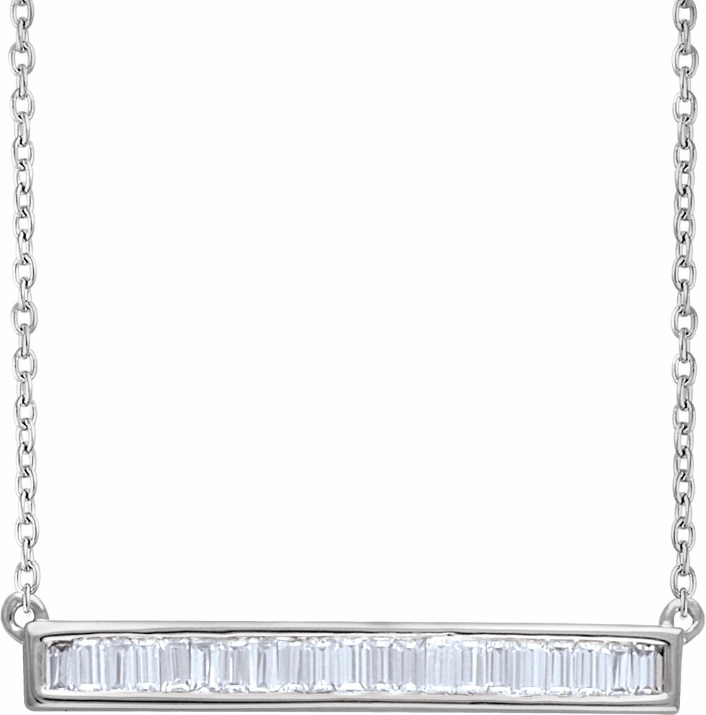 14K White Gold 1/2 CTW Natural Diamond Baguette Bar 18" Necklace