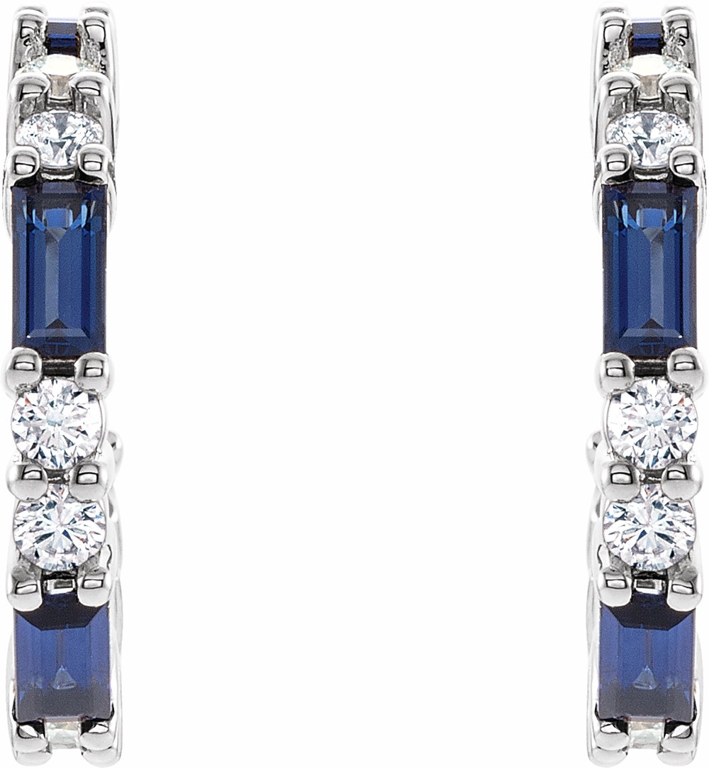 14K White Natural Blue Sapphire & 1/2 CTW Natural Diamond 17.2 mm Hoop Earrings