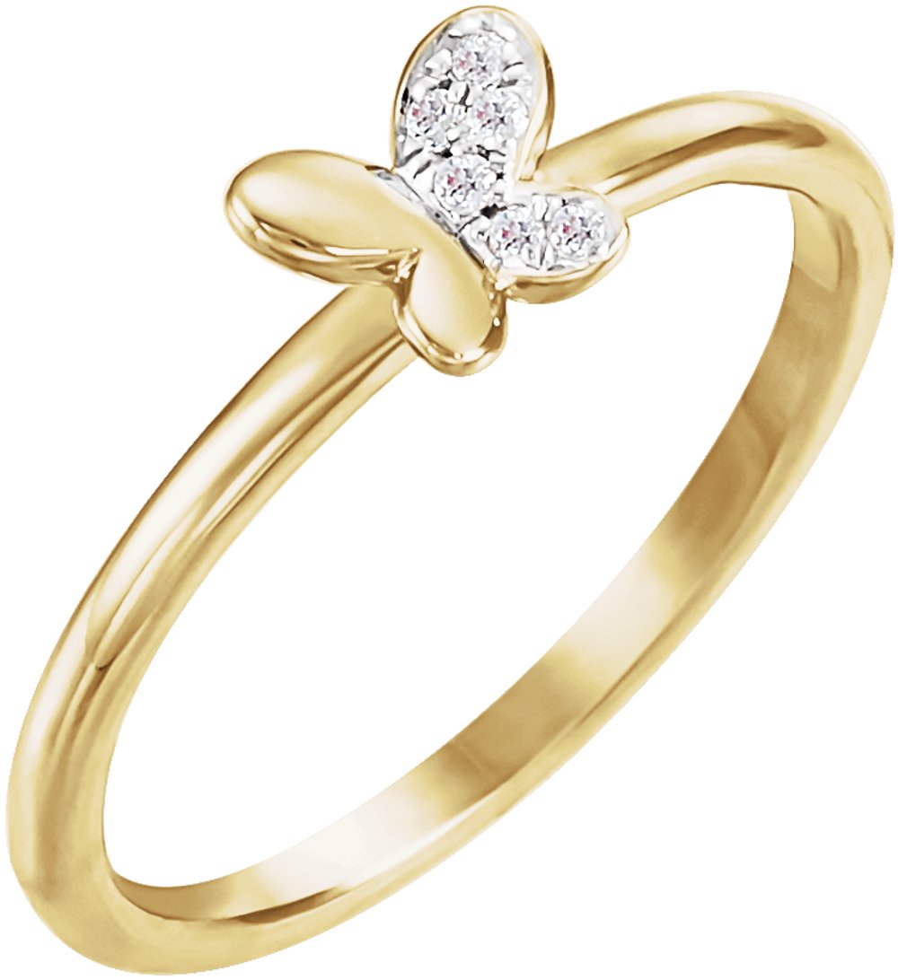 14K Yellow Gold .02 CTW Natural Diamond Butterfly Youth Ring