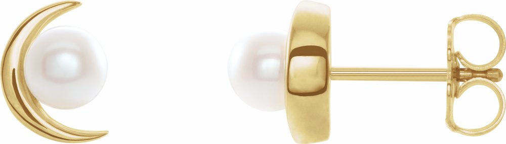 14K Yellow Gold Cultured White Freshwater Pearl Earrings