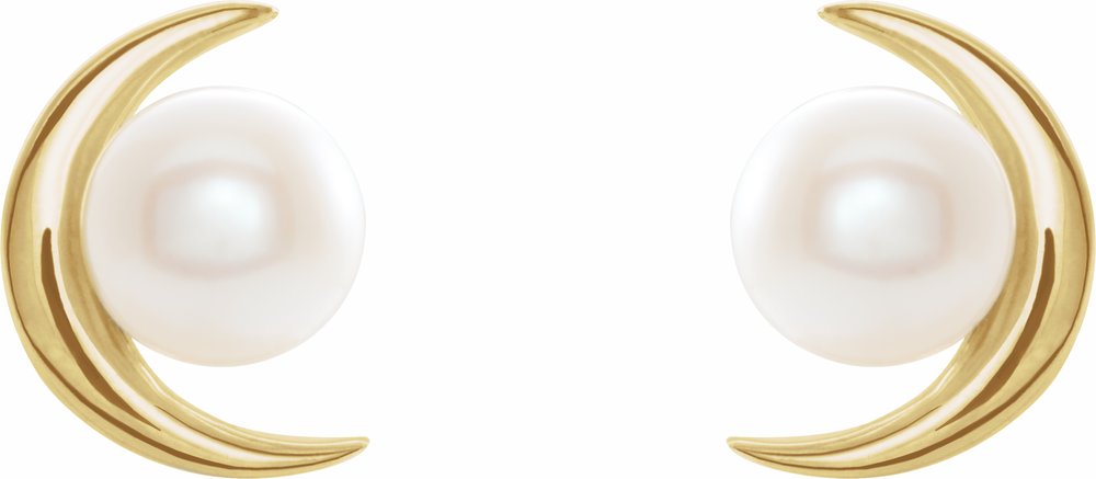 14K Yellow Cultured White Freshwater Pearl Earrings