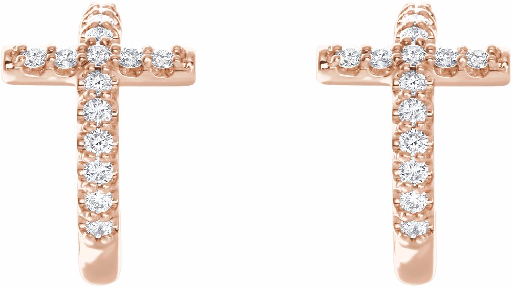 14K Rose Gold 1/4 CTW Natural Diamond Cross 12.15 mm Hoop Earrings