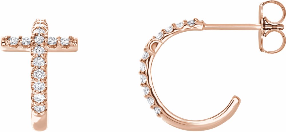 14K Rose Gold 1/4 CTW Natural Diamond Cross 12.15 mm Hoop Earrings