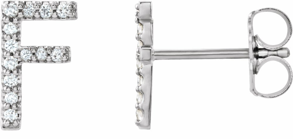 14K White .08 CTW Natural Diamond Initial F Earrings
