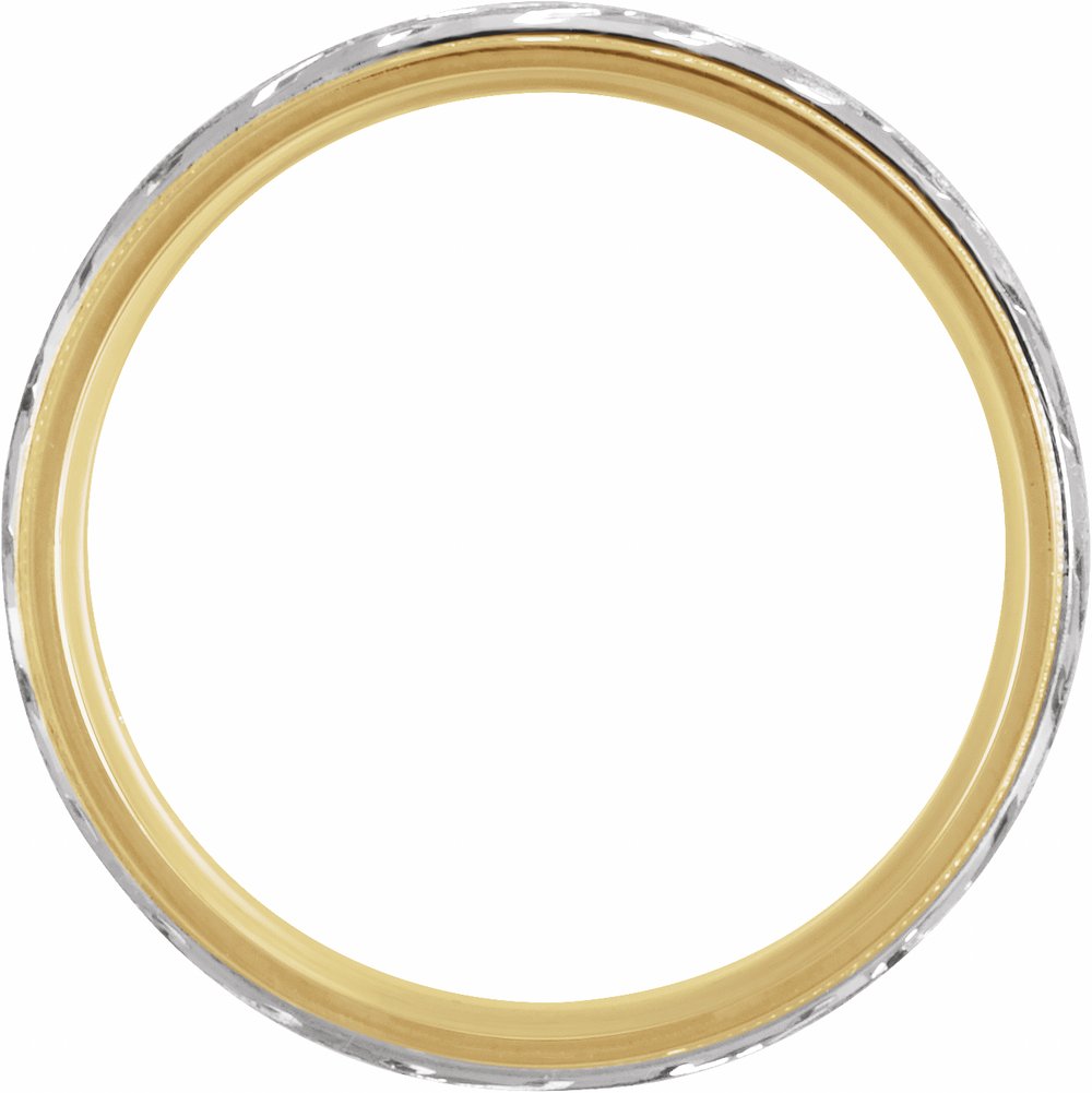 10K Yellow/White/Yellow Gold 7 mm Milgrain Woven-Design Comfort-Fit Half Round Band Size 10.5