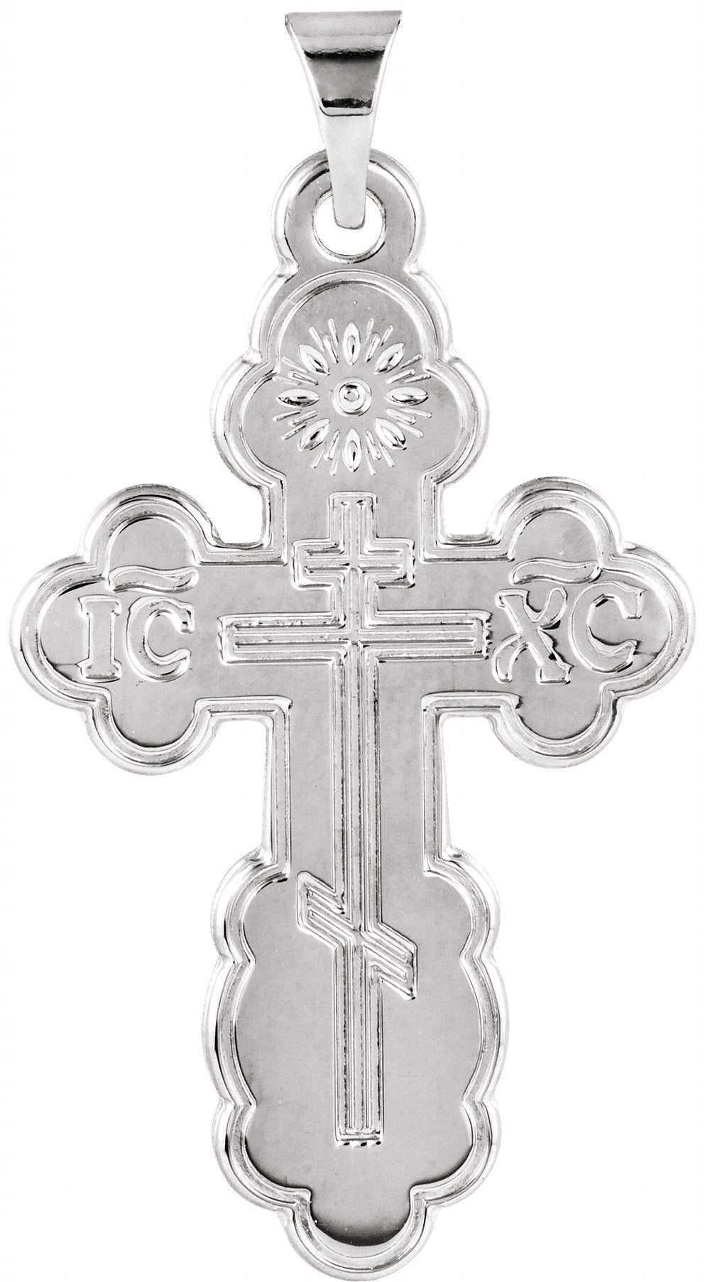 14K White Gold St. Olga Orthodox Cross Pendant