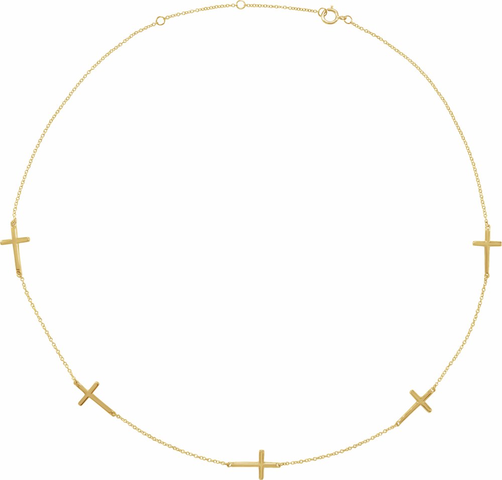 14K Yellow 5-Station Cross Adjustable 16-18” Necklace