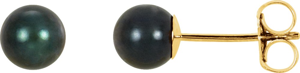 14K Yellow Gold 5 mm Cultured Black Akoya Pearl Earrings