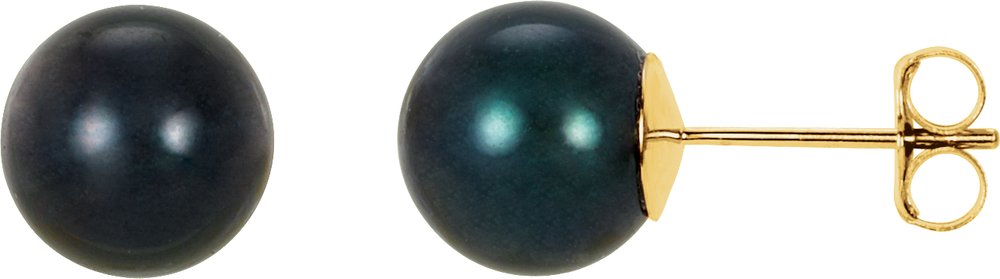 14K Yellow Gold 8 mm Cultured Black Akoya Pearl Earrings