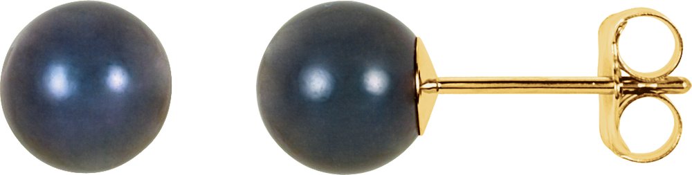 14K Yellow Gold 6 mm Cultured Black Akoya Pearl Earrings