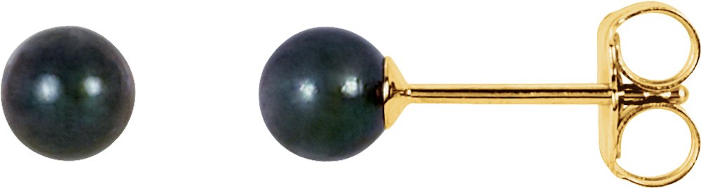 14K Yellow Gold 4 mm Cultured Black Akoya Pearl Earrings